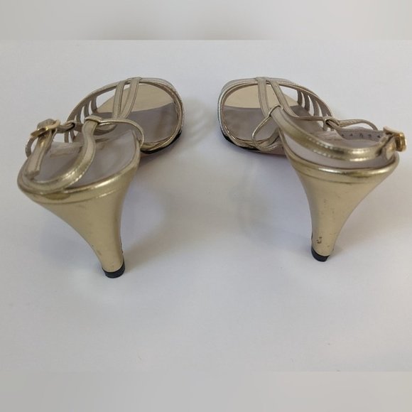 Salvatore Ferragamo Tiffany Slingback Strappy Gold Leather Sandals 8 Vintage - Picture 6 of 14